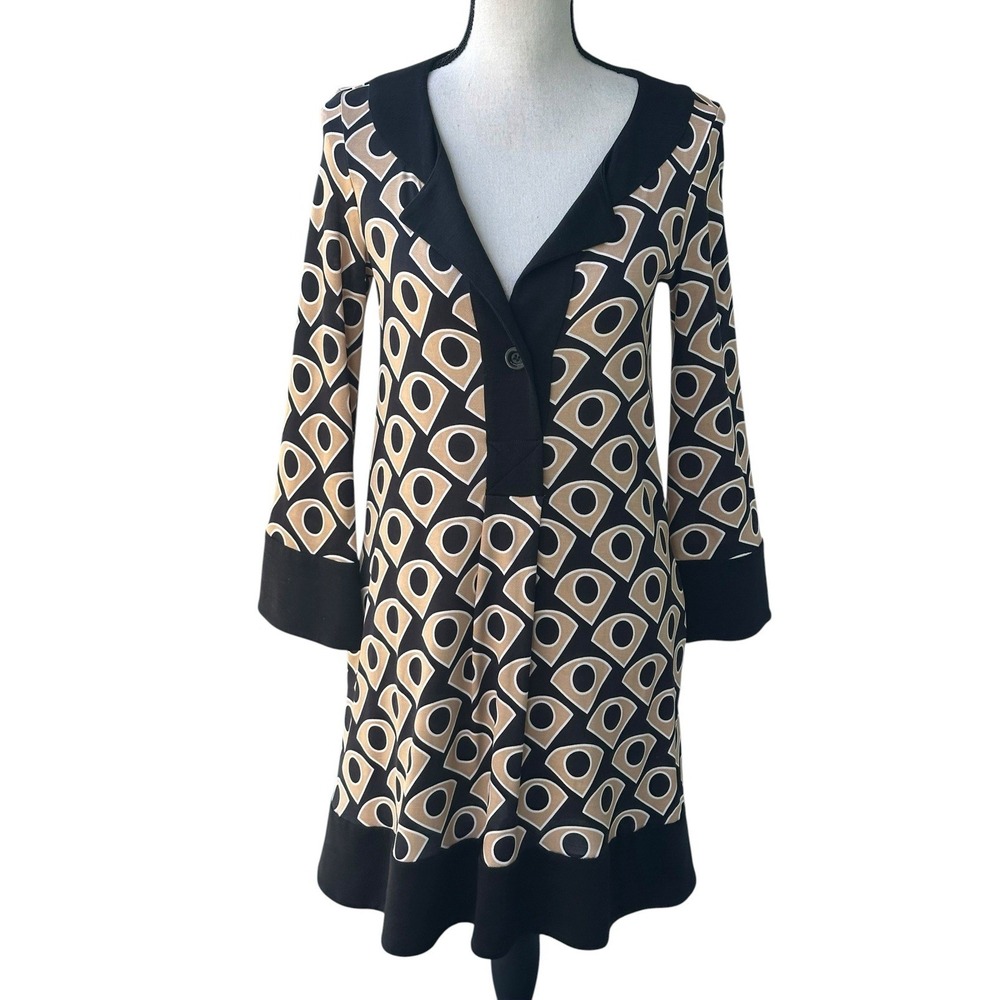 Diane von Furstenberg Dress Silk Wool Dilly Long Sleeve Shift Mocha Pockets Sz 4